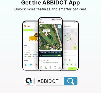 ABBIDOT GPS Dog Tracker - Real-Time Pet Tracker with Virtual Fence, Activity Monitor, Location History, Health Monitor, 3-Mode Light, Waterproof & Rechargeable GPS Tracker for Dogs with APP Support