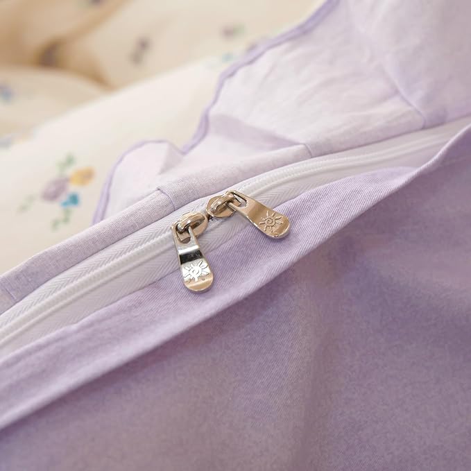HighBuy Ruffle Comforter Set Queen Boho Chic Purple Flower Bedding Set Coquette Cottagecore Aesthetic Lace Comforter with 2 Pillow Shams for Women Girl,Fluffy Cozy Floral Ruffled Comforter Set