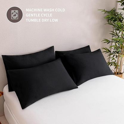 MINIPANDA Black King Size Pillow Cases Set of 4 - Super Soft, Smooth and Breathable Pillow Cases King - Envelope Design - Machine Washable Lightweight (20X40 Inches (4 Piece))