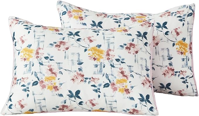 WINLIFE 100% Cotton Pillow Cases Set of 2 Aesthetic Shabby Floral Chic Printed Pillowcase Envelope Closure Pillow Cover, Soft & Breathable (King, 20'' x 36'')
