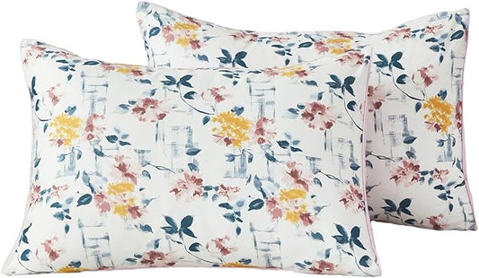 WINLIFE 100% Cotton Pillow Cases Set of 2 Aesthetic Shabby Floral Chic Printed Pillowcase Envelope Closure Pillow Cover, Soft & Breathable (King, 20'' x 36'')