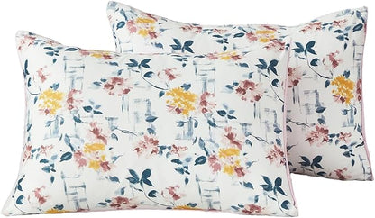 WINLIFE 100% Cotton Pillow Cases Set of 2 Aesthetic Shabby Floral Chic Printed Pillowcase Envelope Closure Pillow Cover, Soft & Breathable (Standard, 20'' x 26'')