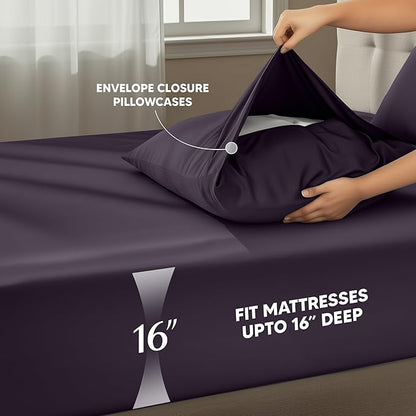 Utopia Bedding Twin Sheet Set – 3 Piece Bed Sheets for Twin Size Bed, Soft and Breathable Microfiber, Includes 1 Fitted Sheet, 1 Flat Sheet and 1 Pillowcase (Dark Purple)