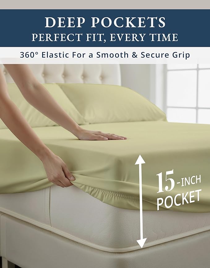 LANE LINEN 100% Egyptian Cotton Sheets, Sustainably Produced Eco Friendly Luxury Hotel Like Thick Sábanas Full, 15 inch Reinforced French Seam Full Size Bed Sheet - Sea Foam