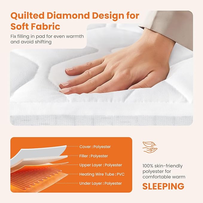 Sweetcrispy Heated Mattress Pad Queen Size (80×60″) – Dual Zone Electric Bed Warmer, 12 Adjustable Heat Settings, 12‑Hour Auto Shut‑Off, Machine Washable, ETL Certified