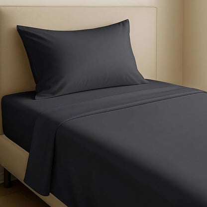 California Design Den Twin Sheets Set - Natural 100% Cotton Sheets with 12" Pockets, Soft Sateen, Breathable and Durable Bedding Set for Dorm Rooms, College Dark Grey (Black Tone)
