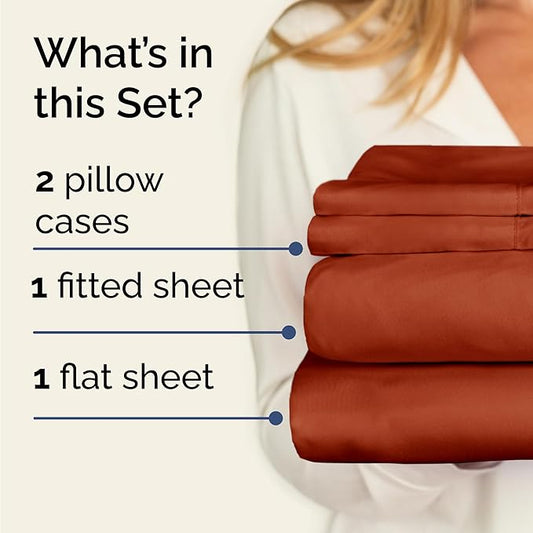 Twin 4 Piece Sheet Set - Comfy Breathable & Cooling - Ultra-Soft Hotel Luxury Bedding Set with 8-16 Inch Deep Pockets - 1 Flat & 1 Fitted Sheet & 2 Pillowcases - Wrinkle Free & Easy Care - Terracotta