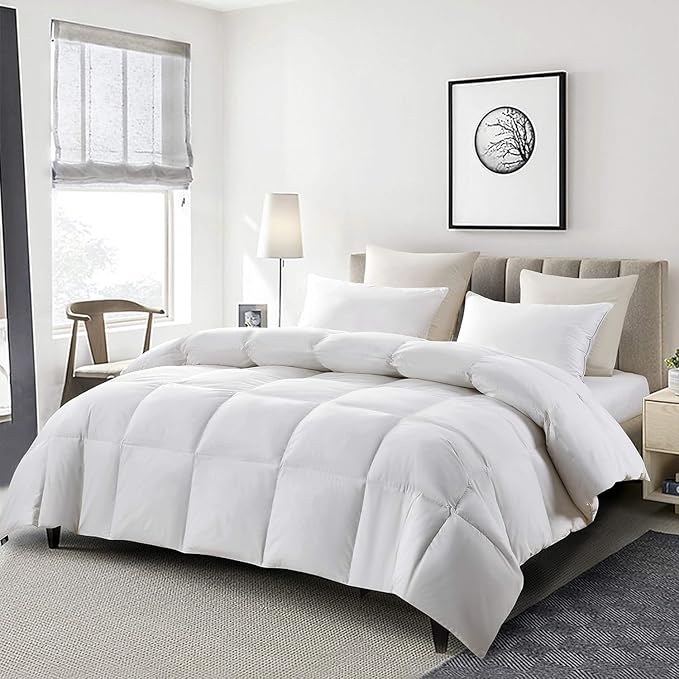 Serta Goose Feather Down Fiber Cotton Comforter King Size - 100% Cotton Duvet Insert - Hotel Luxury Hypoallergenic Bedding Comforter Extra Warmth 106 x 90 Inch White