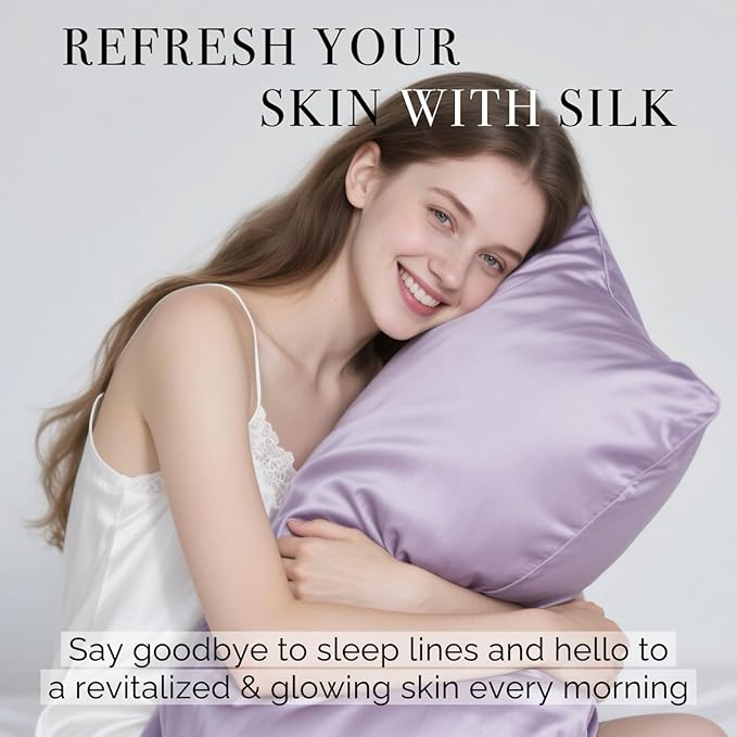 Ravmix Silk Pillow Cases with Zipper, 21momme Mulberry Silk Pillowcase for Hair Skin Health, Soft Smooth Breathable Cool Pillow Cover for Beauty Sleep with Gift Box 1PC(Standard 20"x26", Lilac)