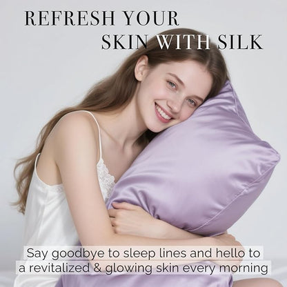 Ravmix Silk Pillow Cases with Zipper, 21momme Mulberry Silk Pillowcase for Hair Skin Health, Soft Smooth Breathable Cool Pillow Cover for Beauty Sleep with Gift Box 1PC(Queen 20"x30", Lilac)