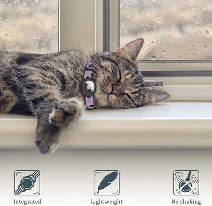 Reflective AirTag Cat Collar, Integrated Cat Collar with Air Tag Holder | Built in AirTag Holder, Adjustable 7-13in for Cats, Kittens and Puppies, Safety Elastic Band, Reflective for Night Walking
