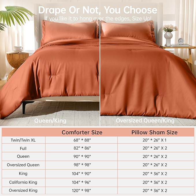 MUXHOMO King Size Comforter Set, All Season Ultra Soft Down Alternative Bedding - 3 Piece Lightweight Bed Set Includes 1 Comforter (104"x90") and 2 Pillow Shams (20"x36"), Burnt Orange