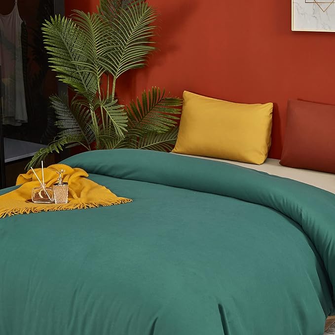 Luxlovery Emerald Green Comforter Set King Dark Green Bedding Comforter Set Solid Modern Forest Green Blanket Quilts Soft Breathable Comforter 1 Green+1 Caramel Pillowcases