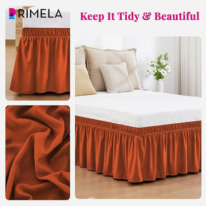 RIMELA Orange Yellow Bed Skirt Queen 15 Inch Drop, Elastic Bed Skirts Queen Size Dust Ruffle, Bedskirt for Adjustable Bed Base, Wrinkle & Fade Resistant Silky Luxurious Fabric Easy to Install