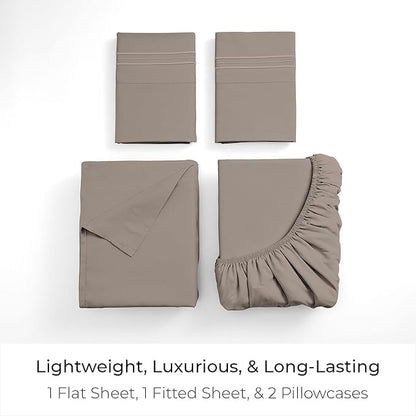 Mellanni Queen Sheets Set - 4 PC Iconic Collection Bedding - Hotel Luxury, Extra Soft, Cooling Bed Sheets - Wrinkle, Fade, Stain Resistant (Queen, Tan)