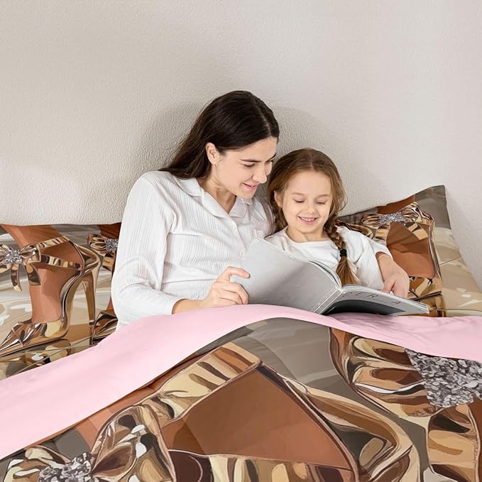Erosebridal High-Heels Girlish Girls Comforter Set King Size Romantic Fashion Bedding Set Fashionable Gorgeous Quilt for Kids Children Women Bedroom Decor Modern Minimalist Gold Down Comforter
