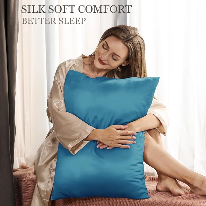 Adubor 100% Silk Pillowcase - Mulberry Silk Pillow Cases, 22 Momme 6A Grade Fibers, Silk Pillow Case for Hair and Skin Health, with Hidden Zipper (Queen 20''x30'', Peacock Blue, 1PC)