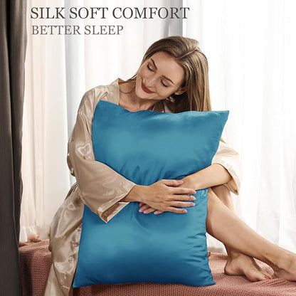 Adubor 100% Silk Pillowcase - Mulberry Silk Pillow Cases, 22 Momme 6A Grade Fibers, Silk Pillow Case for Hair and Skin Health, with Hidden Zipper (Queen 20''x30'', Peacock Blue, 1PC)
