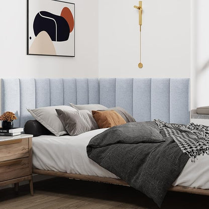 IFNOW Wall Mounted Headboard, Peel and Stick Panels, Lvory White, Queen | 3D Soundproof Acoustic Padding, Reusable and Removable Tufted fabric Bed Headboard for bedroom (9 Panels, 10" x 24")