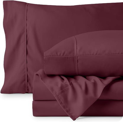 Bare Home King Sheet Set - 1800 Ultra-Soft Microfiber King Bed Sheets - Double Brushed - Deep Pockets - Easy Fit - 4 Piece Set - Bedding Sheets & Pillowcases (King, Burgundy)
