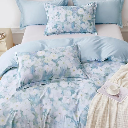 OAITE Duvet Cover Set Twin Size Oil Painting Pattern Ultra Soft 100% Cotton Duvet Cover Sets 3-PC, Breathable Duvet Cover with Zipper Closure & Corner Ties