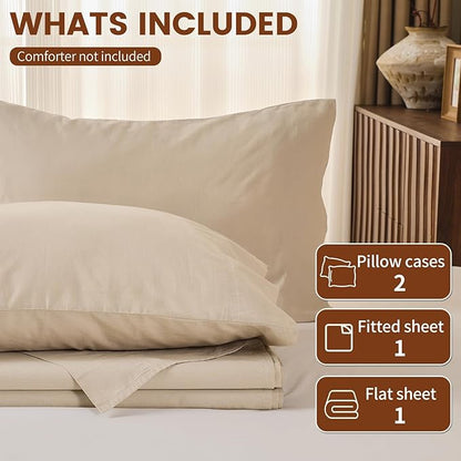 100% Linen Sheets King Size,Breathable & Durable 4-Piece Bed Flax Sheet Set,Soft All-Season Bedding for Hot Sleepers 16" Deep Pocket Oeko-TEX Certified,（King, Linen）