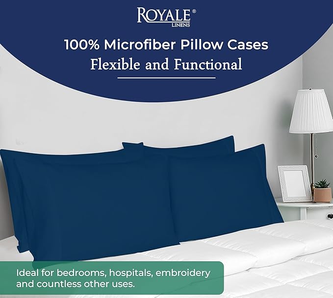 Royale Linens Queen Pillowcase Set of 2 - Bed Pillow Cover - 20" x 30" - Navy Pillowcases - 1800 Brushed Microfiber, Wrinkle & Fade Resistant - Soft & Cozy- Queen Size Pillow Case (Navy)