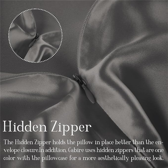 Mulberry Silk Pillowcase for Hair and Skin Prevent Acne Pillow Cases Both Sides Real Silk Pillowcases Organic Silk Pillowcase with Hidden Zipper, Grey, King (20"×36")