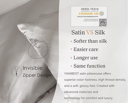 Yanibest Satin Pillowcase, King Size Pillow Cases Set of 2 - Silk Pillow Cases for Hair and Skin with Zipper, Silk Pillow Cases King for 20"x40", Exquisite Packaging for Women Men