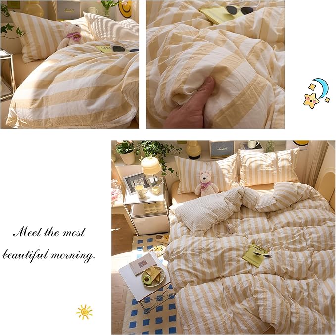 Salmon Pink Striped Duvet Covers Full Hotel Pattern Comforter Cover Full Size Boho Cute Dorm Cozy Duvet Cover Set with 2 Pillow Cases Neutral Teen Girl Bedding Washed Microfiber Duvet Protector