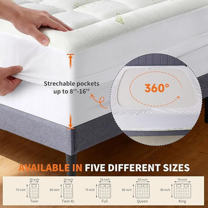 Sweetcrispy Ultra Soft Mattress Topper Twin Size - Viscose Made from Bamboo Pillow Top Mattress Pad for Breathable Cooling & Back Pain Relief, Deep Pocket Comfort Bed Topper, Green