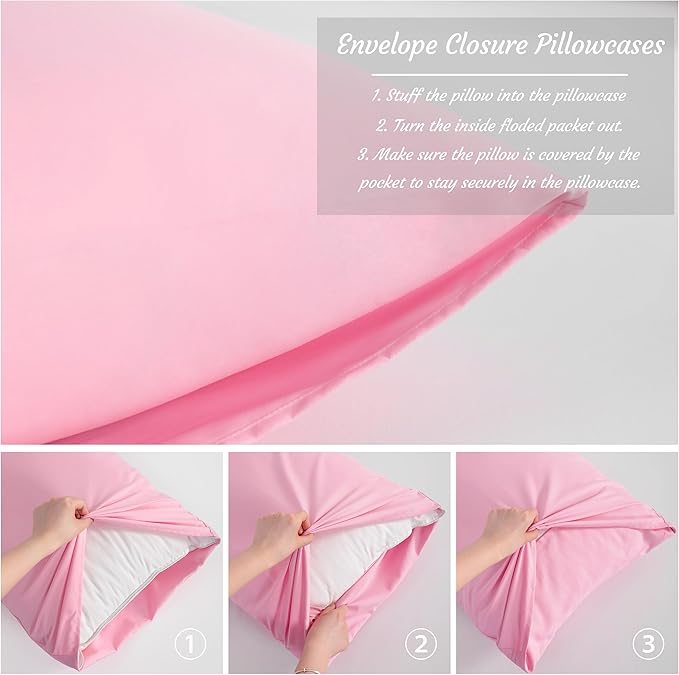 NTBAY Standard Pillow Cases Set of 2, 2 Pack Brushed Microfiber 20x26 Pillow Cases, Soft, Wrinkle, Fade, Stain Resistant Pink Pillow Cases with Envelope Closure, 20x26 Inches, Pink