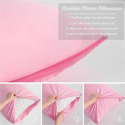 NTBAY Queen Pillow Cases Set of 2, 2 Pack Brushed Microfiber 20x30 Pillow Cases, Soft, Wrinkle, Fade, Stain Resistant Pink Pillow Cases with Envelope Closure, 20x30 Inches, Pink