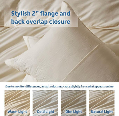 Nestl Beige Cream Duvet Cover Queen Size - Soft Prewashed Queen Duvet Cover Set, 3 Piece, with Zipper Closure, 1 Duvet Cover 90x90 inches and 2 Pillow Shams