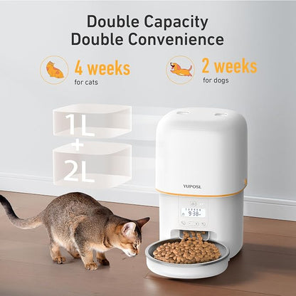 Automatic Cat Feeder, 3L Cat Food Dispenser with Anti-Jam Design, Over 180-day Battery Life, 1-6 Meals Per Day with Stainless Steel Cat Bowl, Keep Dry Food Fresh, Timed Pet Feeder Also for Small Dog