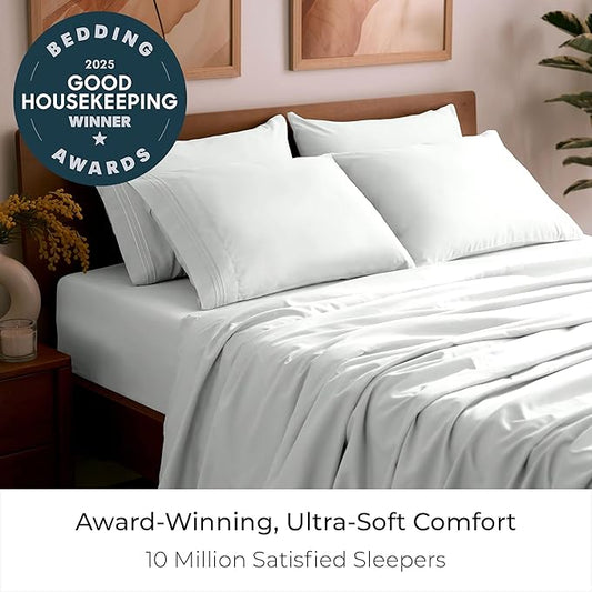 Mellanni Full Sheet Set - 6-Piece Iconic Collection Bedding, (Including 4 Pillowcases), 21-Inch Extra Deep Pocket, Easy Care, Ultra Soft, Cooling Sheets, Brushed Microfiber - Ivory