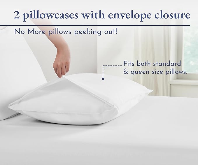 California Design Den 100% Organic Cotton Pillow Cases Queen/Standard Set of 2, Soft & Crisp Percale Weave Cotton Pillowcases (Bright White)