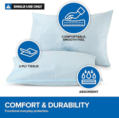Stock Your Home (100 Count) Disposable Pillow Case Covers, Tissue/Poly 21" x 30" Standard Size, Single-Use Pillowcases with Moisture Barrier in Blue