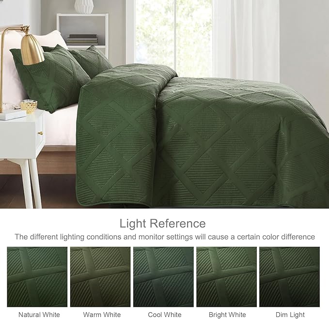 Exclusivo Mezcla Quilts Queen Size - Olive Green Quilt Set Bedspread with 2 Pillow Shams, Modern Bedding Set with Striped Pattern, Soft Lightweight Bedspreads Queen Size for All Seasons