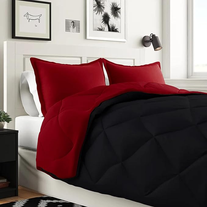 Elegant Comfort 7-Piece King Size Bed-in-a-Bag - Luxury 1500 Thread Count Comforter & Sheet Set, Cozy Bed Sheets and Comforter Set, Wrinkle and Stain Resistant, Black/Burgundy
