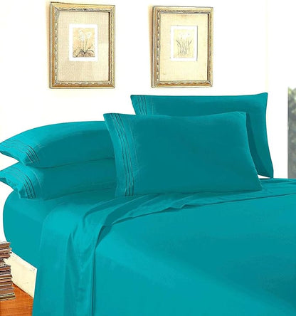 Elegant Comfort Luxury 1500 Premium Hotel Quality Microfiber 4-Piece Sheet Set - Wrinkle Resistant, All Around Elastic Fitted Sheet, Deep Pocket up to 16", RV Short Queen, Turquoise