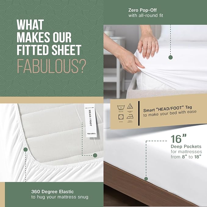 TEXAS LINEN CO. 100% Organic Cotton Sheets King Size - 4 PC Organic Cotton King Size Percale Weave Sheet Set, Soft, Cooling, Crisp & Breathable, 16" Deep Pocket Hotel Quality Bedding Set - Teal