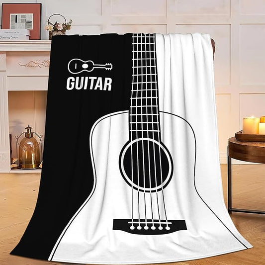 Guitar Blanket Super Soft Warm Fluffy Fleece Flannel Music Instrument Throw Blanket Cozy Fuzzy Plush Stuff Bedding Blankets Gifts for Women Kids Boys Girls Adults 80"X60"