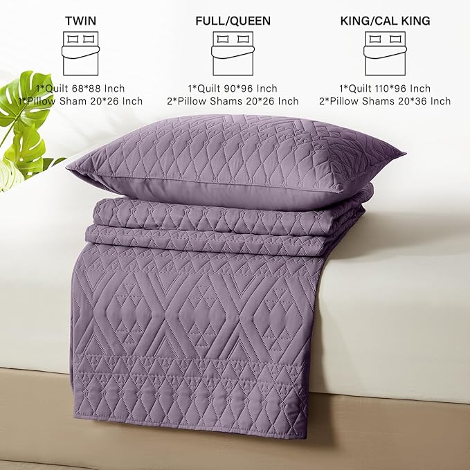 akkialla Twin Quilt Set, Grayish Purple Lightweight Microfiber Bedspread Coverlet, Boho Geometric Pattern, Soft All-Season Bedding, 2-Piece (1 Quilt, 1 Pillow Sham) | Breathable fabric, Modern style