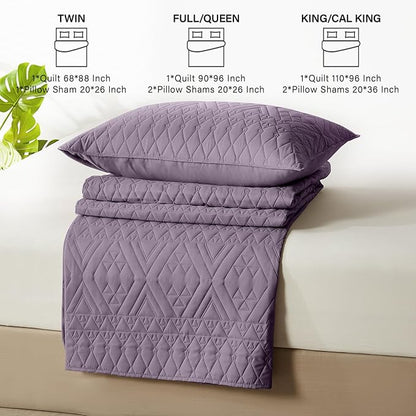 akkialla Twin Quilt Set, Grayish Purple Lightweight Microfiber Bedspread Coverlet, Boho Geometric Pattern, Soft All-Season Bedding, 2-Piece (1 Quilt, 1 Pillow Sham) | Breathable fabric, Modern style