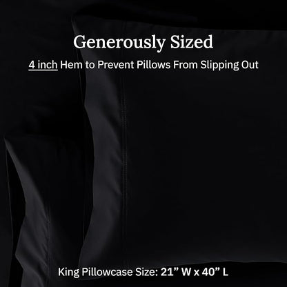 California Design Den Premium Pillow Cases King Size Set of 2-600 Thread Count Sateen, Natural 100% Cotton King Pillowcases, Crisp, Durable Bedding - Black