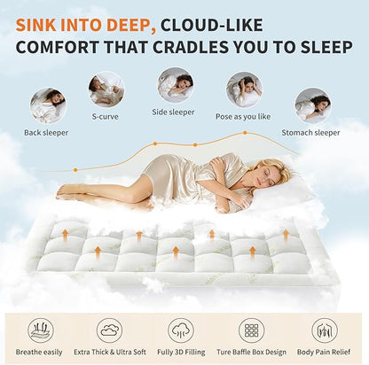 Sweetcrispy Ultra Soft Mattress Topper Twin Size - Viscose Made from Bamboo Pillow Top Mattress Pad for Breathable Cooling & Back Pain Relief, Deep Pocket Comfort Bed Topper, Green