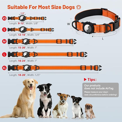 Taglory AirTag Dog Collar with Waterproof Holder for Medium Dogs, Orange, M | Reflective for Night Walks & Low-Light Safety, Track Your Pup Peace of Mind, Adjustable Soft Padded, No More Dangling Tags