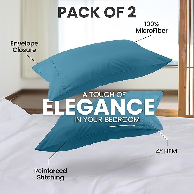 Utopia Bedding Queen Pillow Cases - 2 Pack - Envelope Closure - Soft Brushed Microfiber Fabric - Shrinkage and Fade Resistant Pillow Covers Queen Size 20 X 30 Inches (Queen, Denim Blue)