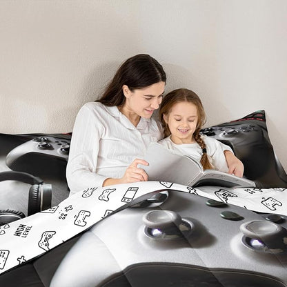 Feelyou Gaming Bedding Set Boys Game Controller Comforter for Kids Girls Teens Modern Gamer Headset Comforter Set Youth Gaming Console Video Game Decor Duvet Set with 1 Pillow Case Toddler Size Black